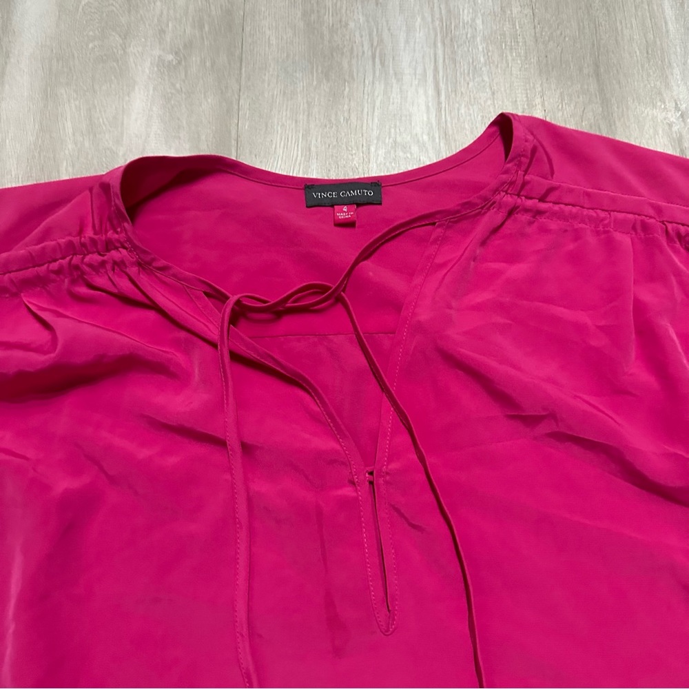 Vince Camuto Hot Pink Ruched Drawstring Sleeve Blouse Sz 4 - Picture 5 of 9
